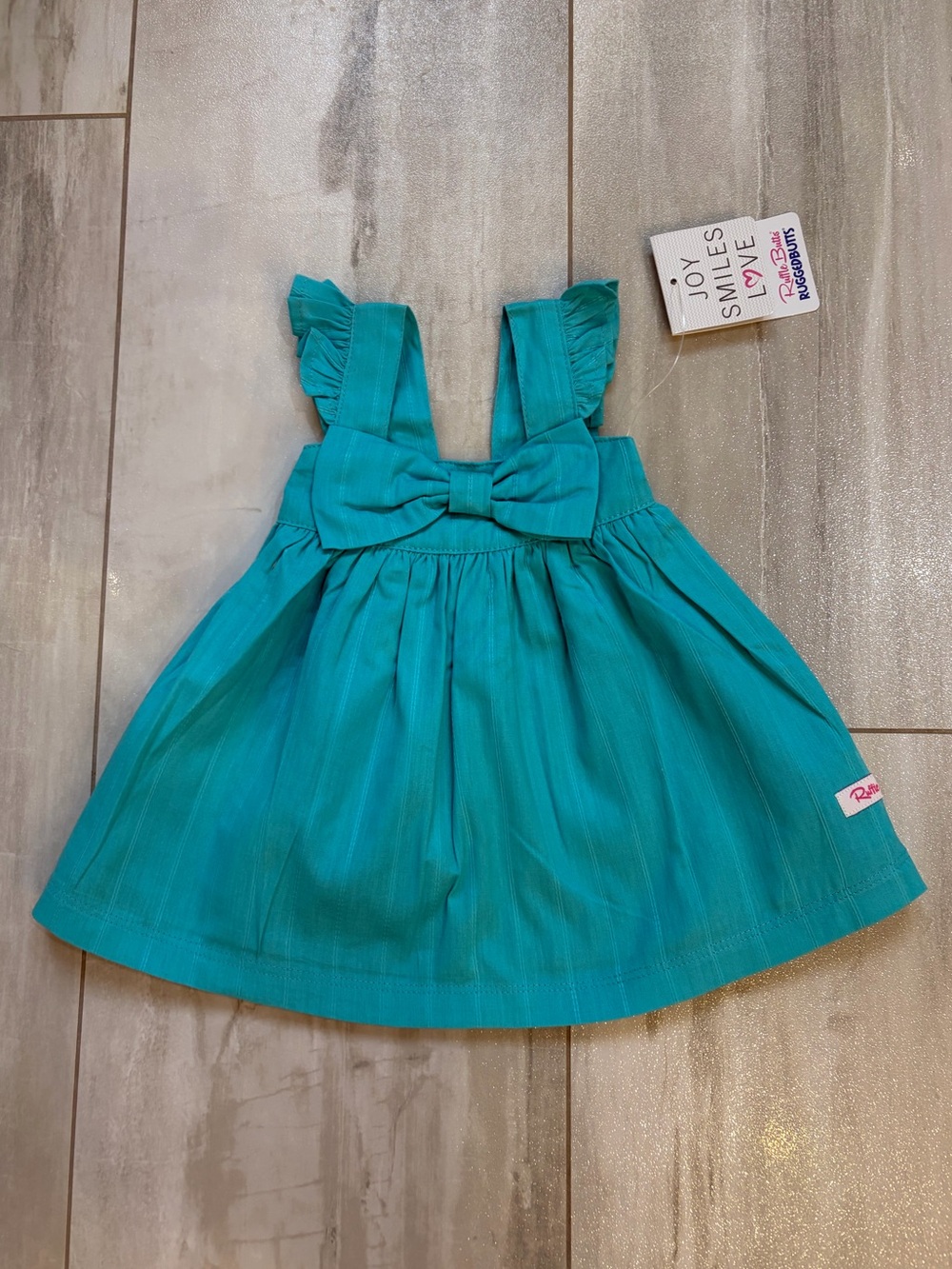 NWT RuffleButts Colorful Baltic Blue Flutter Strap Summer Sun Dress Girls 0-3M